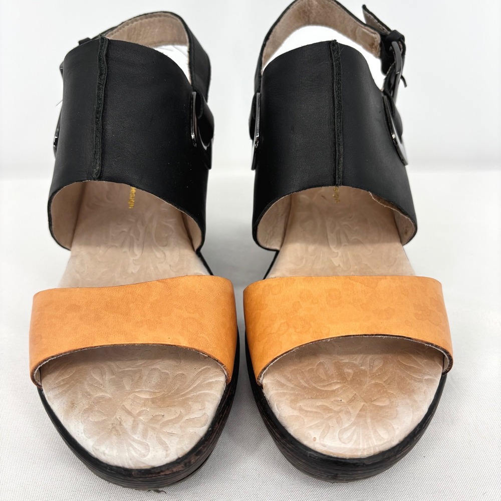 Jambu Gem Black Tan Leather Sport Wedge Sandals Womens 7M Slingback